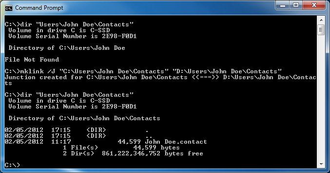 Directory Junction Example in Windows